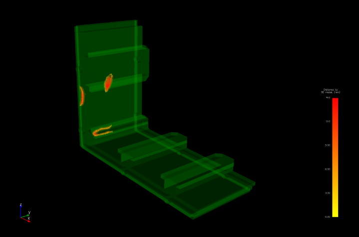 3D Bild aus den gewonnenen Daten wird mit dem CAD-Modell verglichen